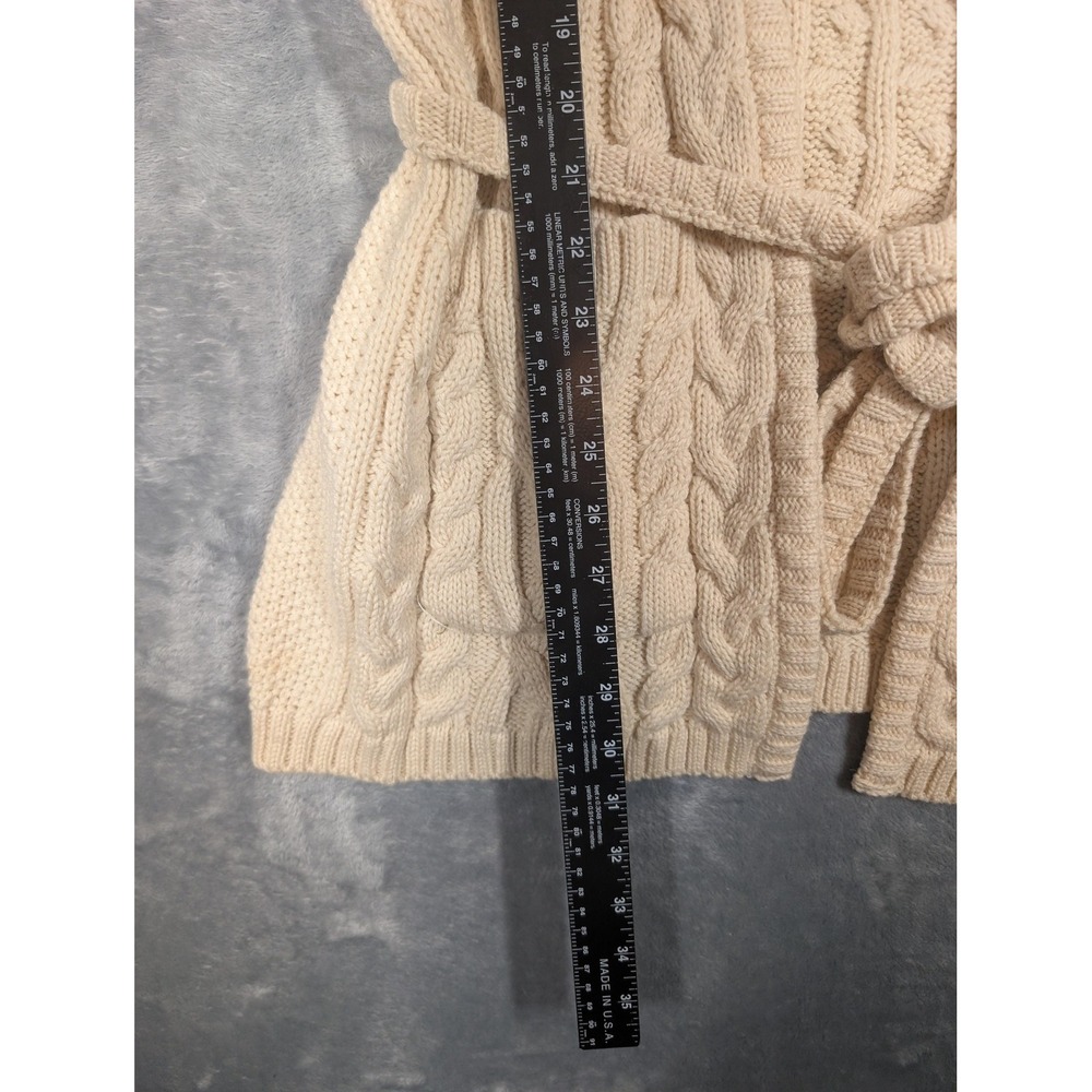Blarney Aran Originals Sweater Cardigan Womens M White Wool Belted Cable Knit - Picture 2 of 9